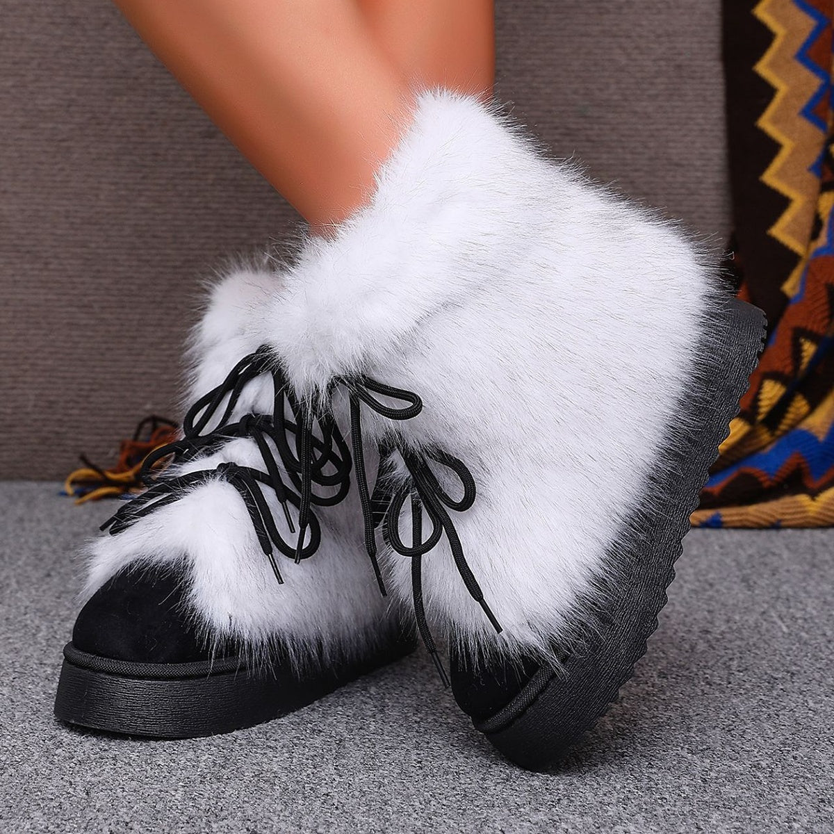 Winter Faux Fur Trimmed Lace-Up Boots