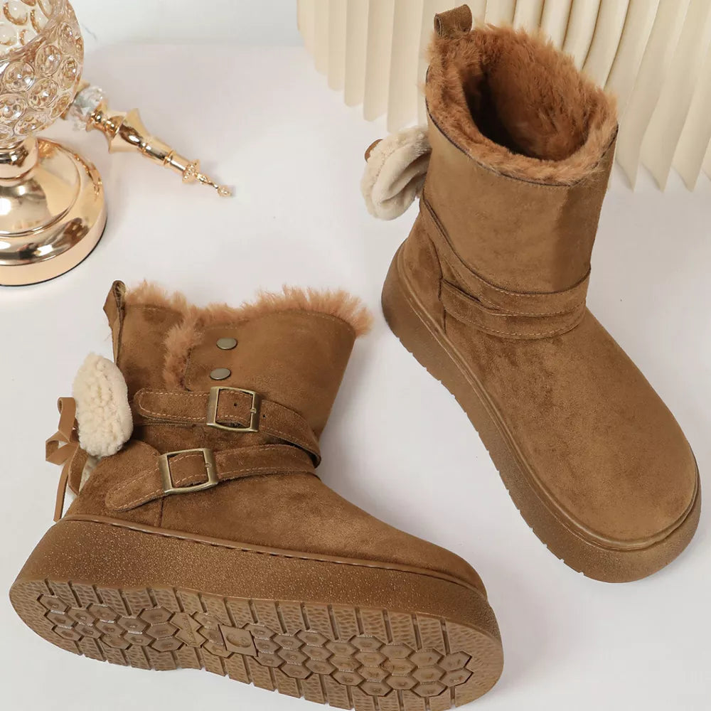 Buckle Round Toe Platform Boots