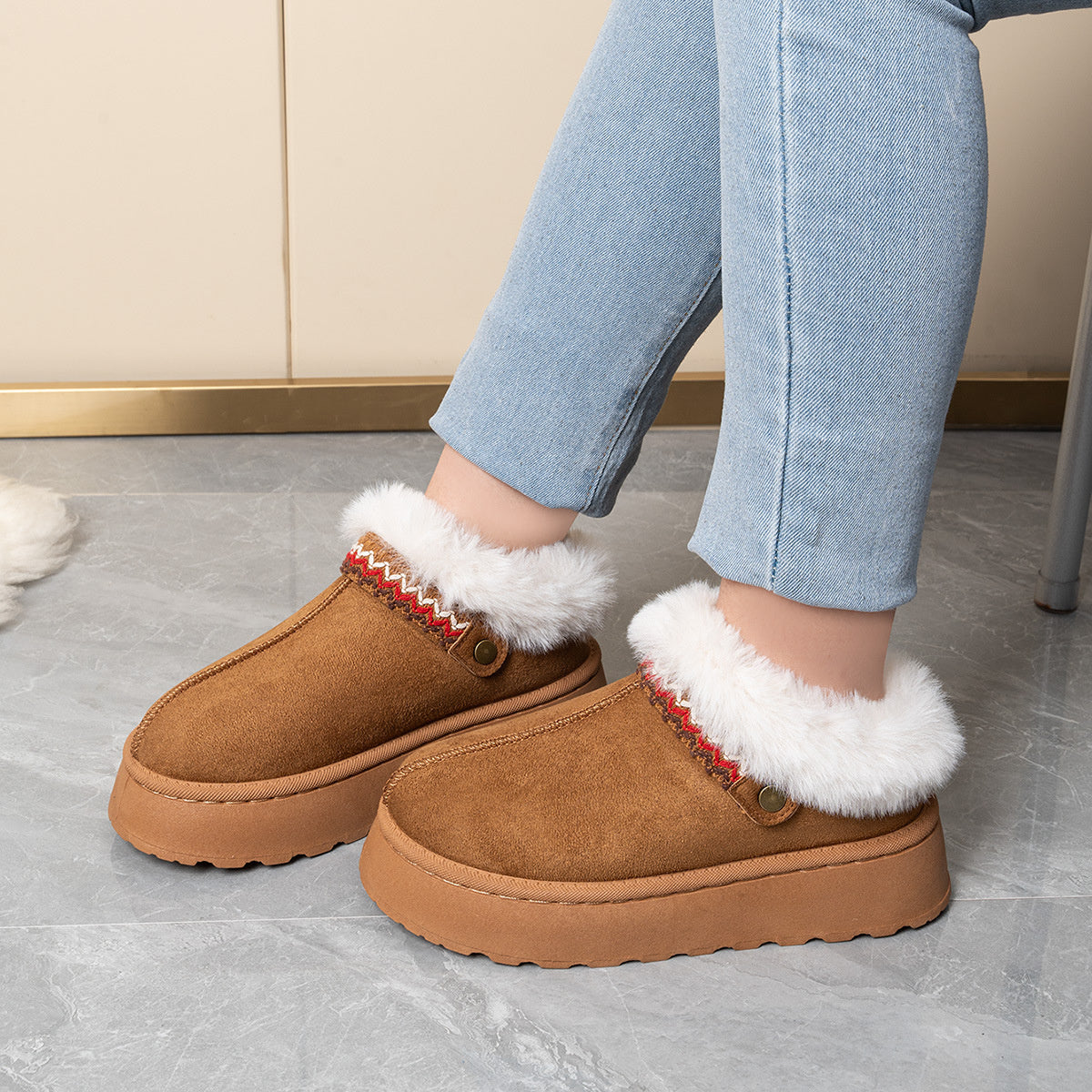 Slip-On Suede Round Toe Platform Ankle Boots