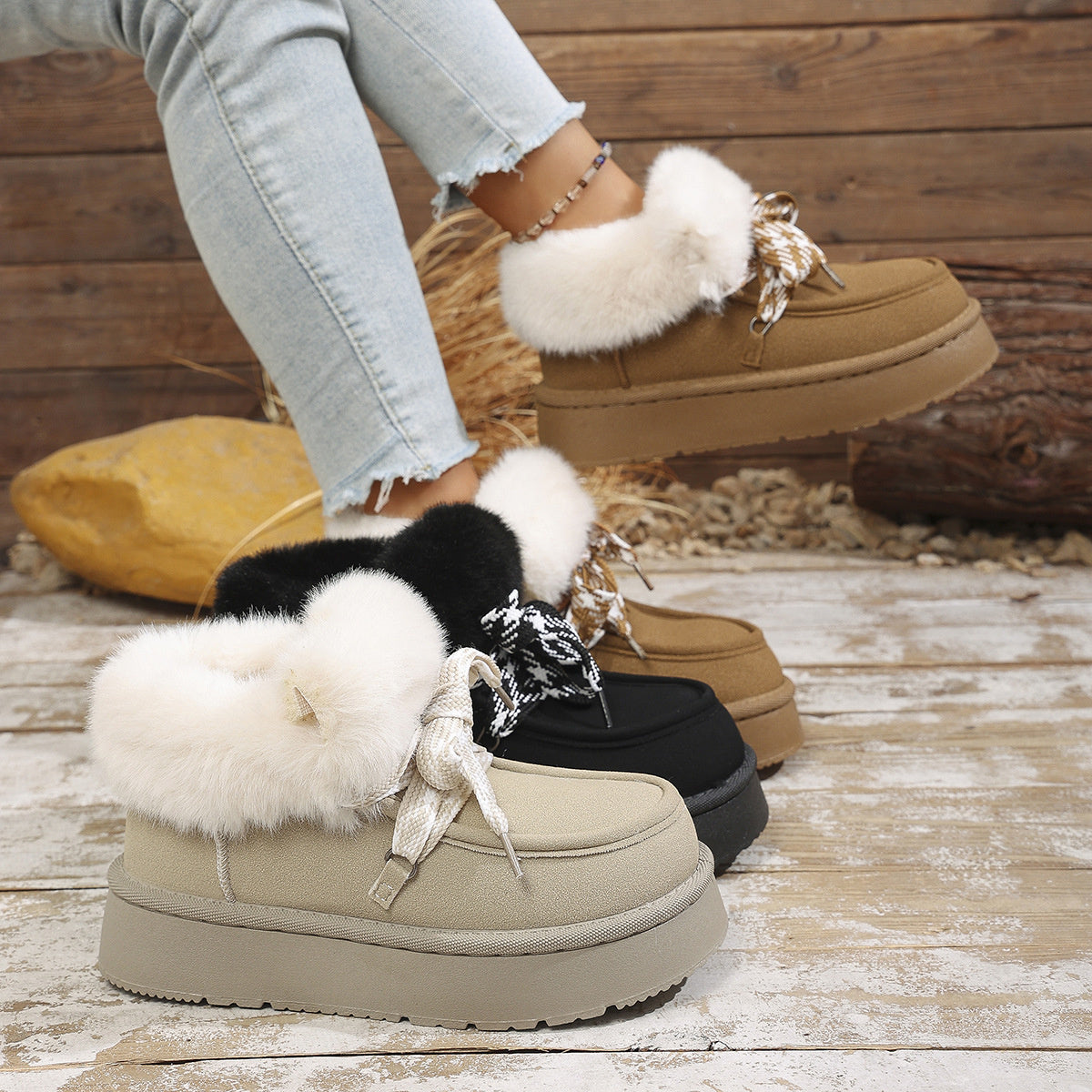 Plush Faux Fur Lined Platform Boots