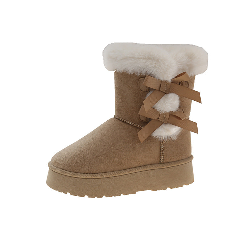 Bootara Women's Bow-Knit Cozy Winter Boots - Shearling Lined Chunky Platform Snow Boots (US 5-9.5)