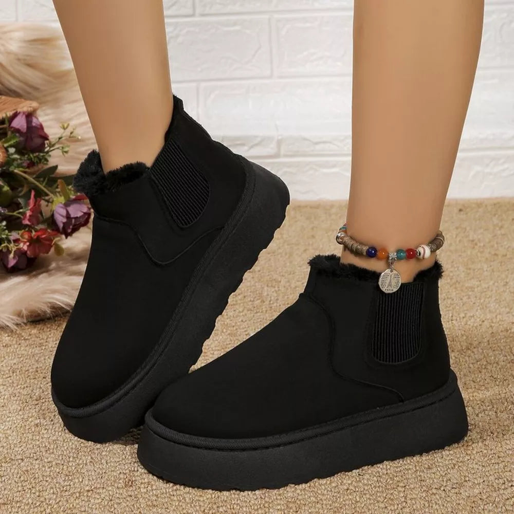 Suede Round Toe Platform Ankle Boots