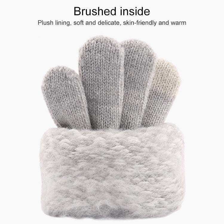 Winter Touch Screen Gloves Women Men Warm Stretch Knit Mittens Imitation Wool Thicken Full Finger Gloves(A-White)