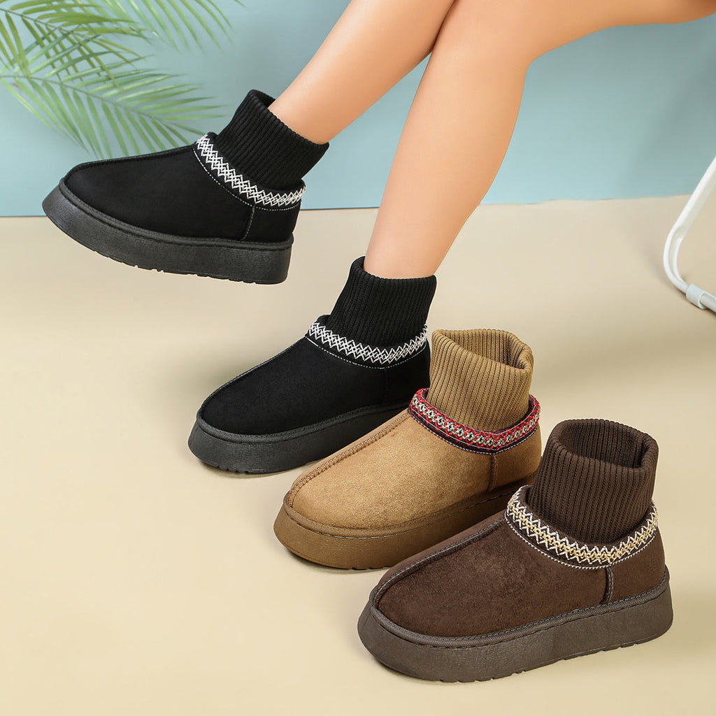 Cozy Knit-Cuff Platform Faux Suede Boots