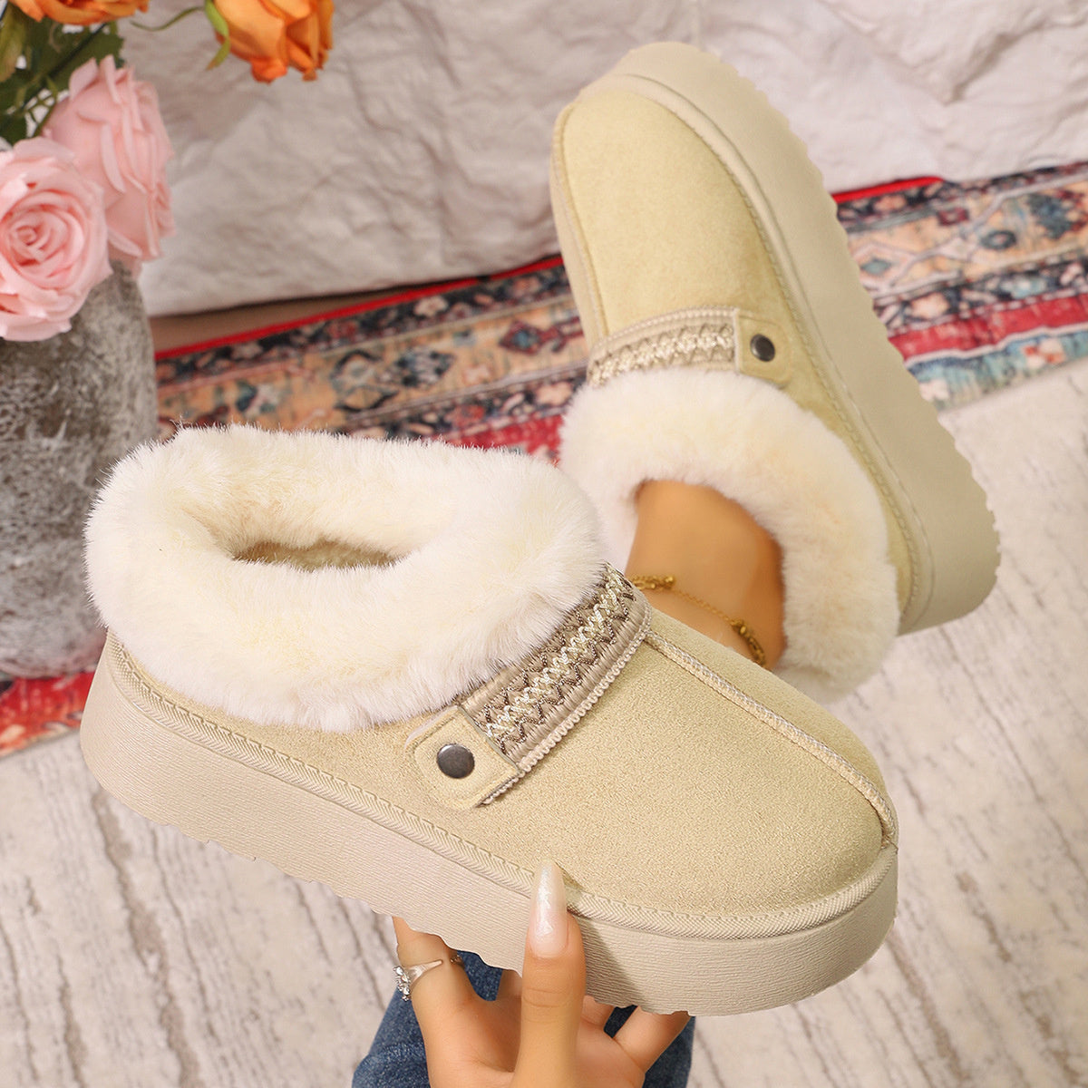 Platform Faux Fur Lined Suede Slip-On Boots