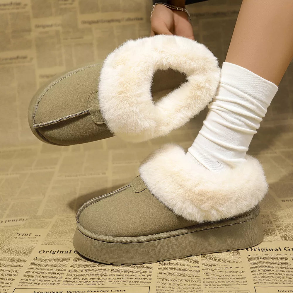 Plush Suede Platform Ankle Boots
