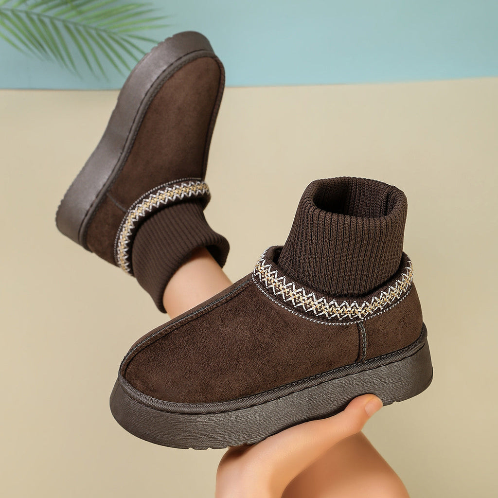 Cozy Knit-Cuff Platform Faux Suede Boots