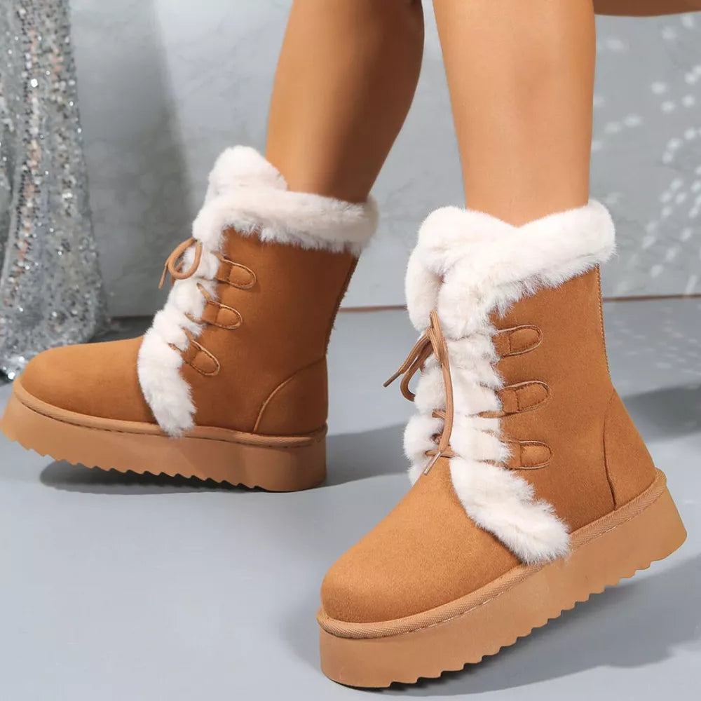 Cozy Suede Lace-up Platform Boots