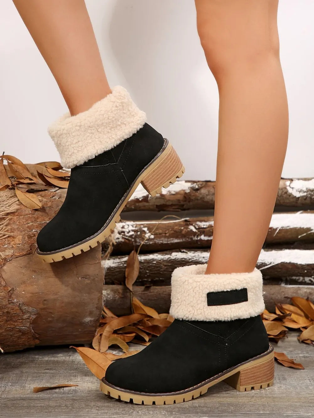 Sherpa-Trimmed Faux Suede Ankle Boots