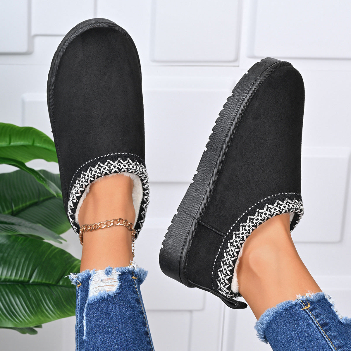 Slip-On Round Toe Platform Ankle Boots