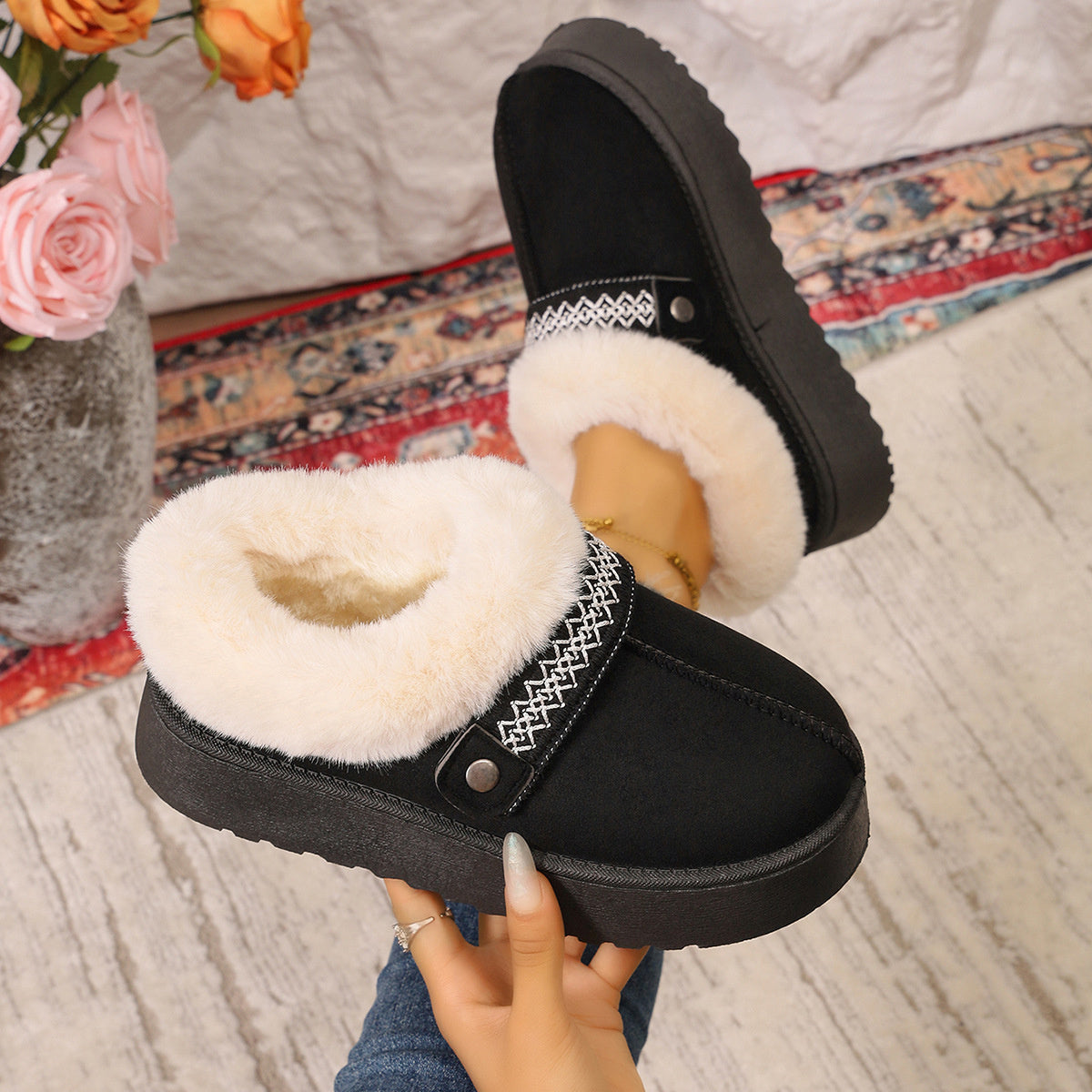 Platform Faux Fur Lined Suede Slip-On Boots