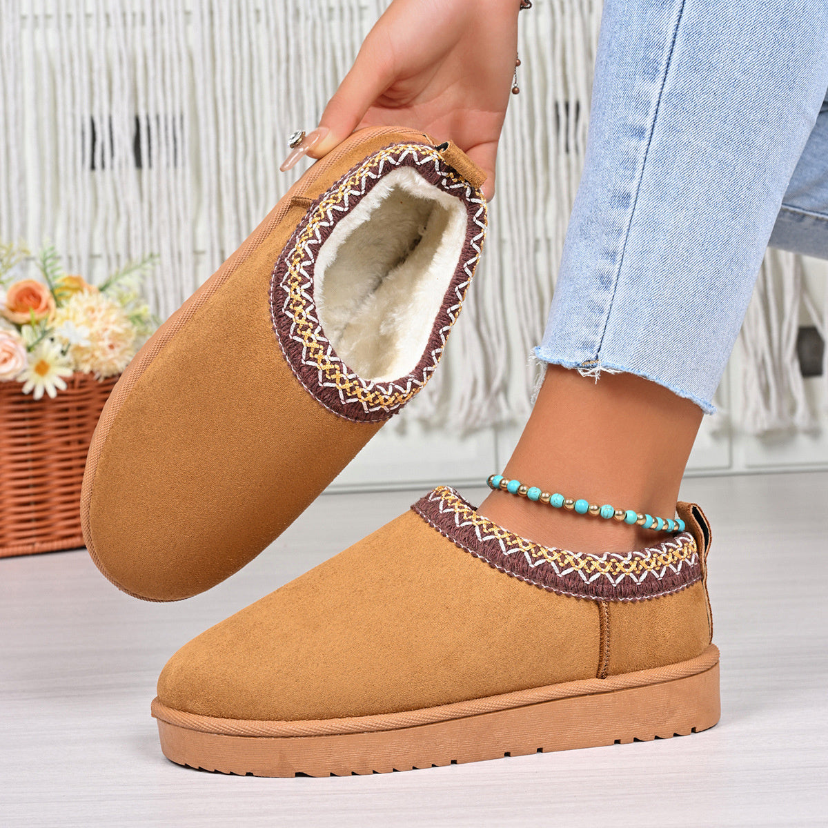 Slip-On Round Toe Platform Ankle Boots