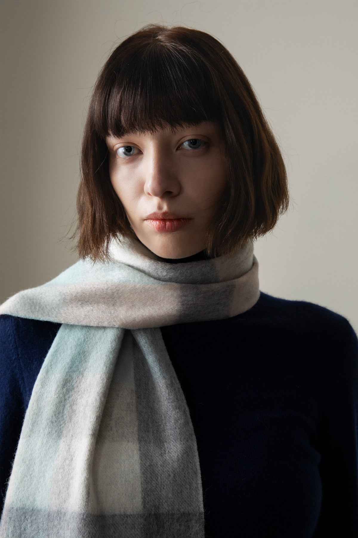 5 Square Check Lambswool Scarf - Brume