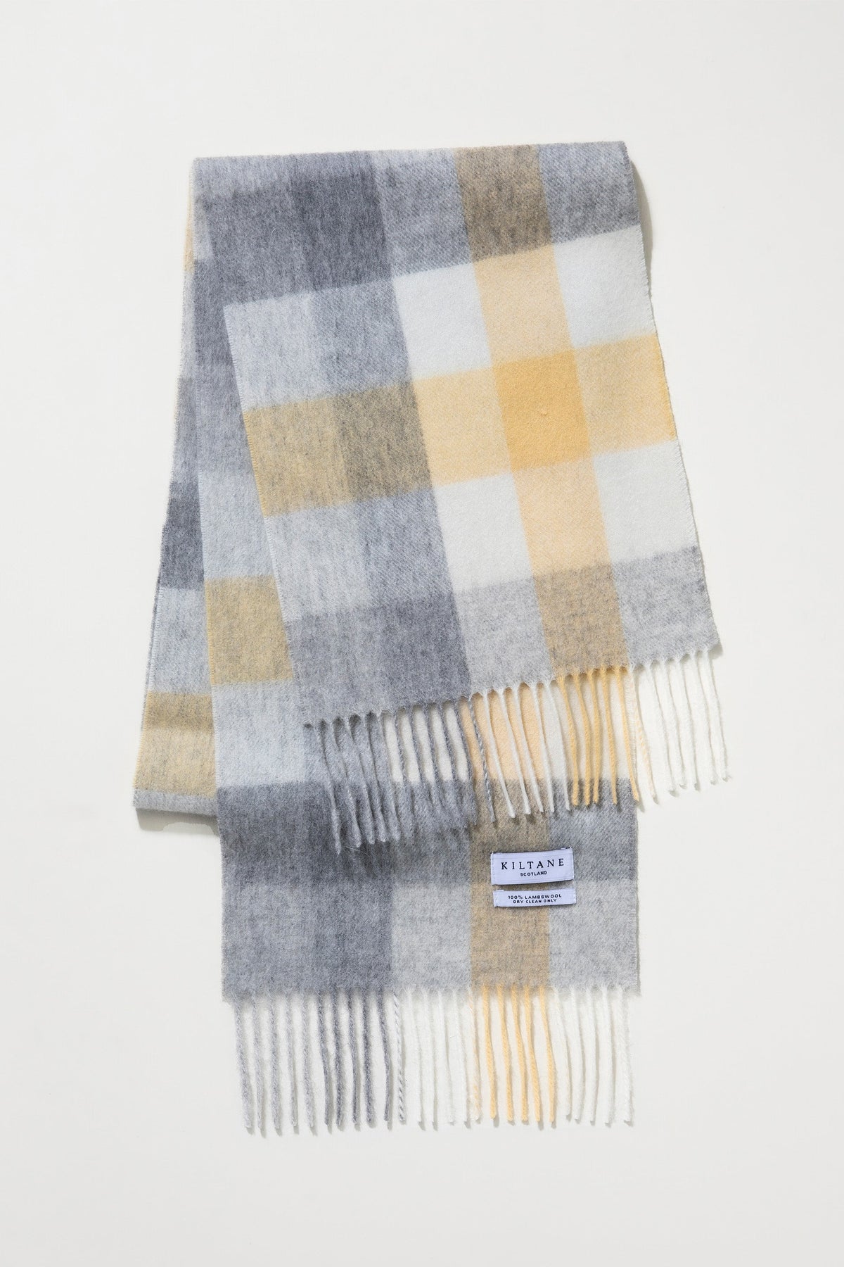 5 Square Check Lambswool Scarf - Butter