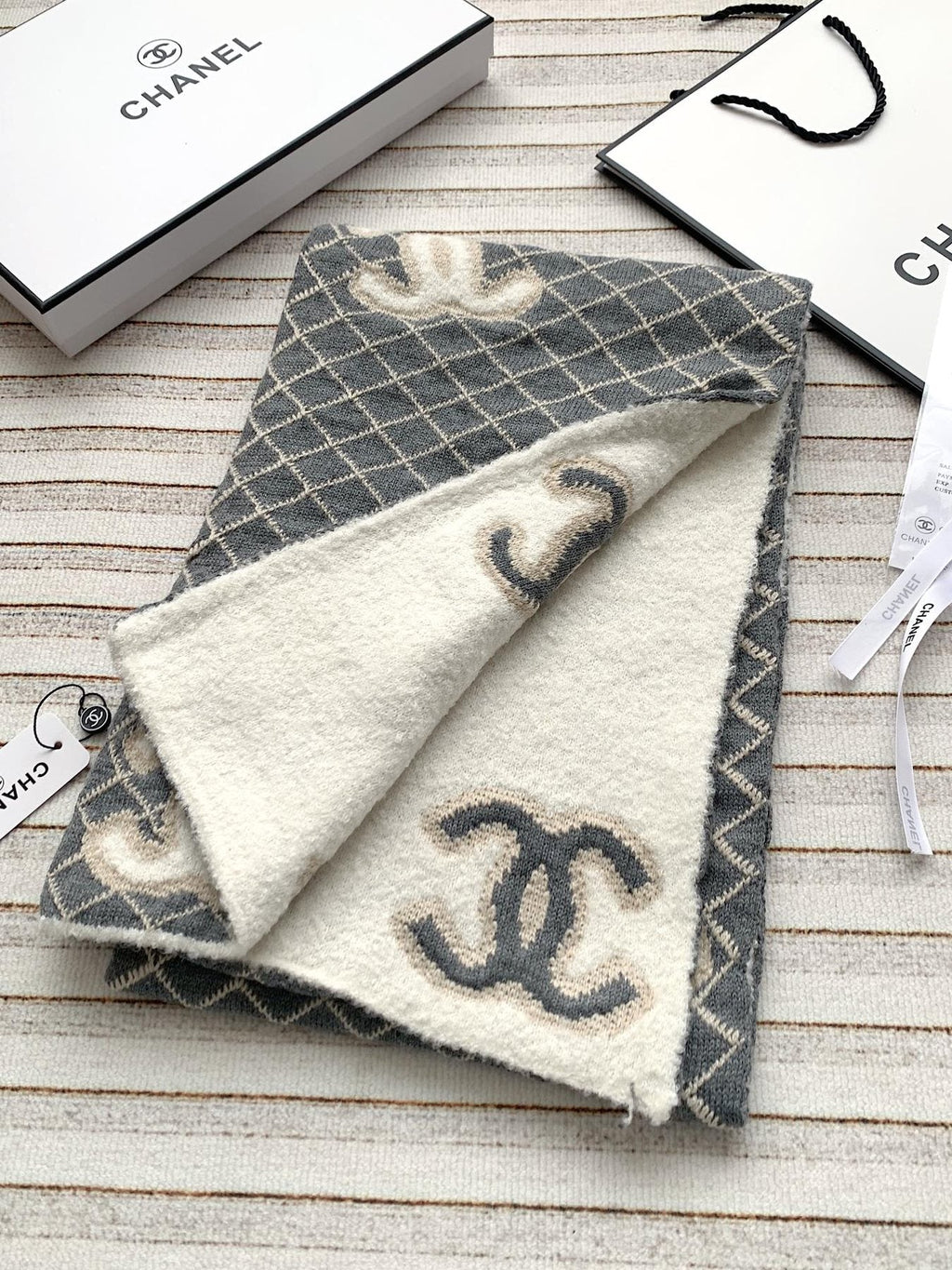 Chanel Diamond-Pattern Logo Scarf