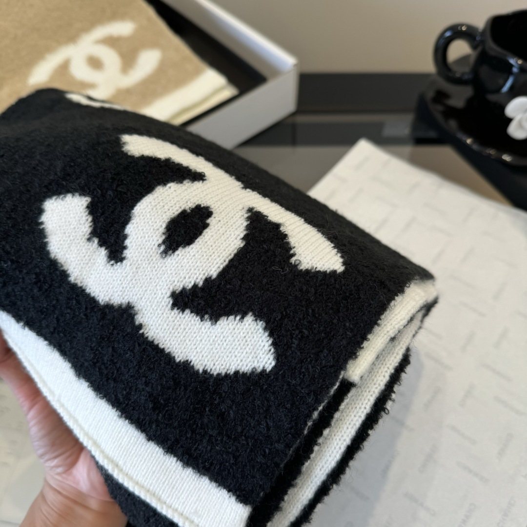 Chanel Knit Scarf with Ivory Motifs