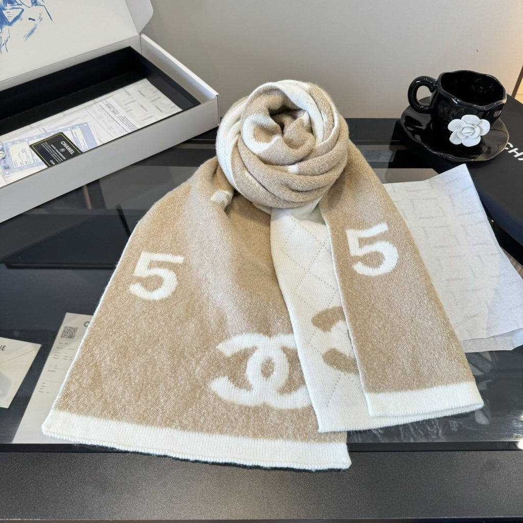 Chanel Knit Scarf with Ivory Motifs