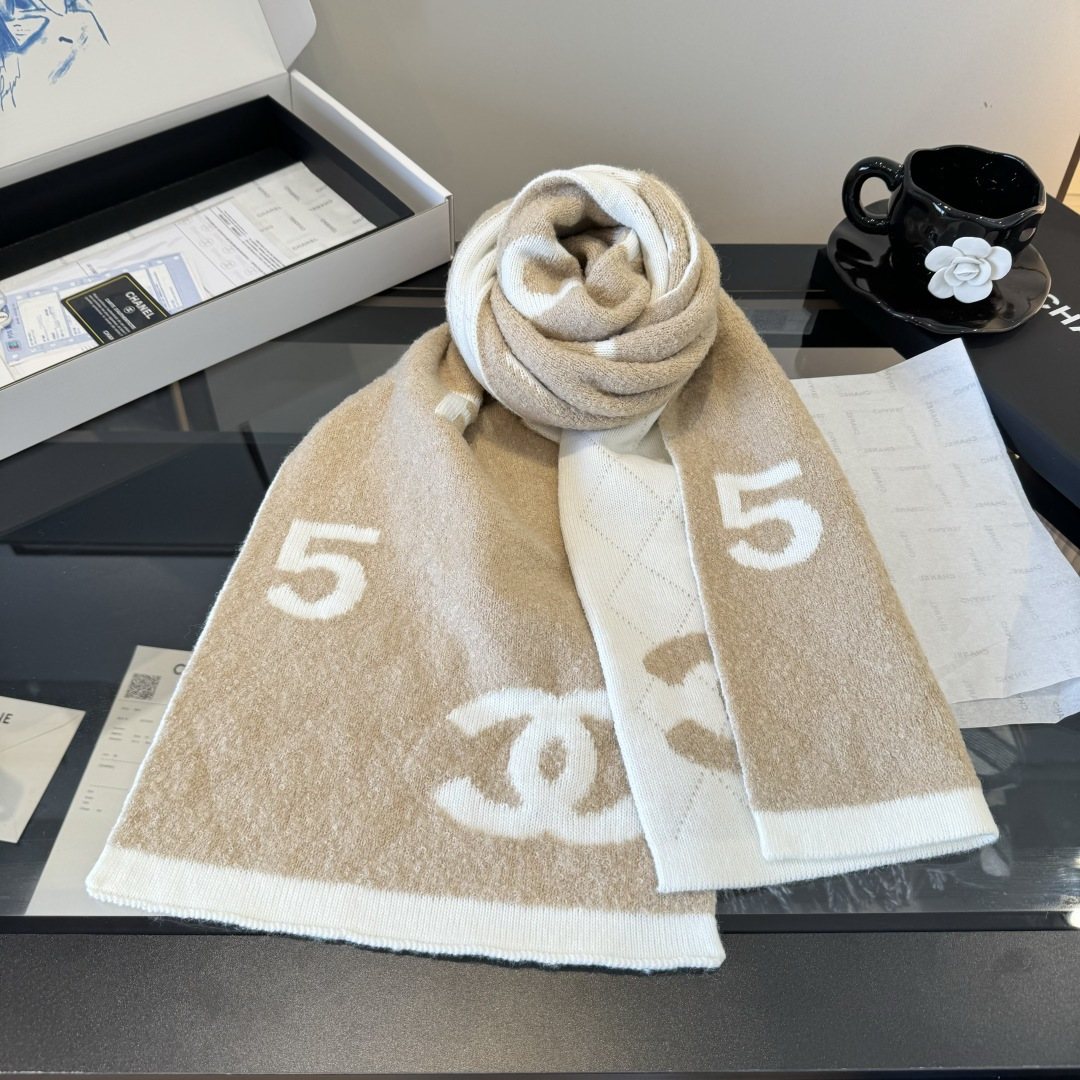 Chanel Knit Scarf with Ivory Motifs