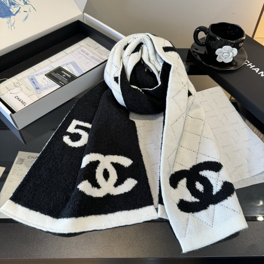 Chanel Knit Scarf with Ivory Motifs
